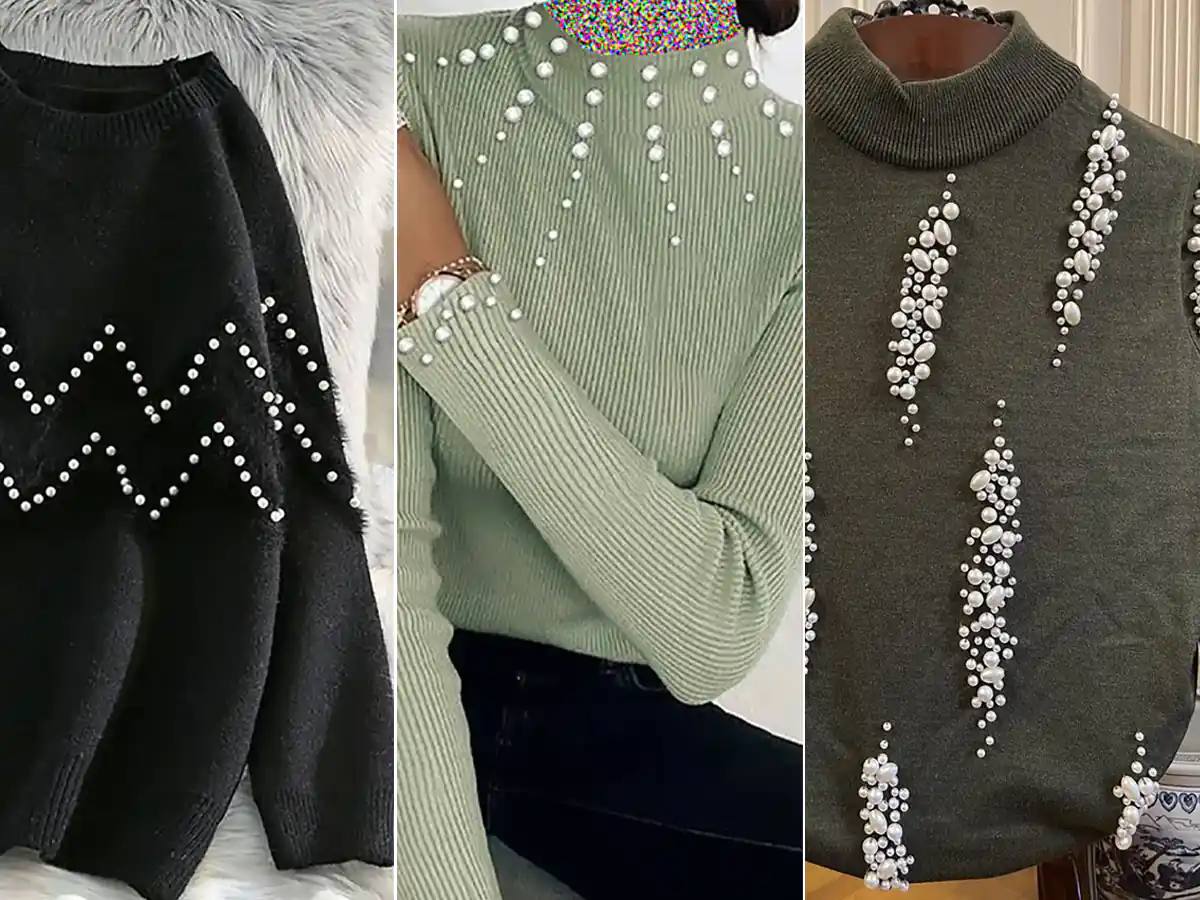 پلیور زنانه مرواریدی دست دوزی